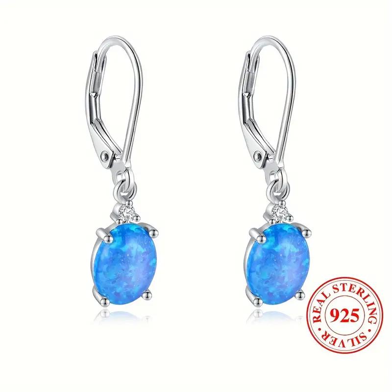 925 Sterling Silver Dangle Earrings: Multi Colors Inlaid Opal in Egg Shape for Daily Outfits and Party Décor