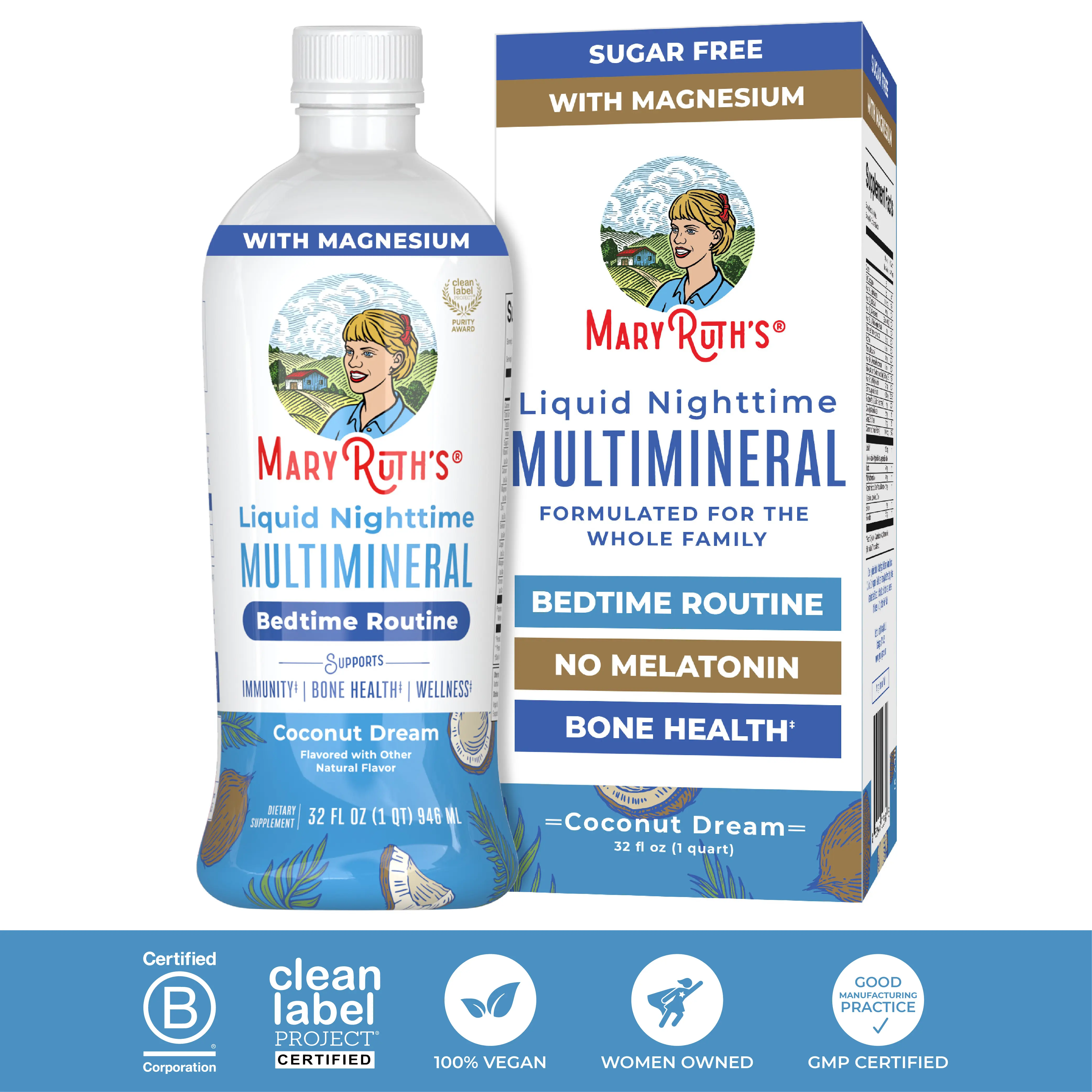 MaryRuth's Liquid Nighttime Multimineral - NO Melatonin - Bedtime Routine - Magnesium - Calcium - Zinc - Sugar Free - Vegan - Gluten Free - 32 Fl Oz