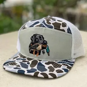 Black Lab Mallard Duck Hat, Camo/Khahi/ Brown 7 Panel Hat, Unisex Basics with Unique Design Snapback Embroidered Logo Mesh Back Cap Hat