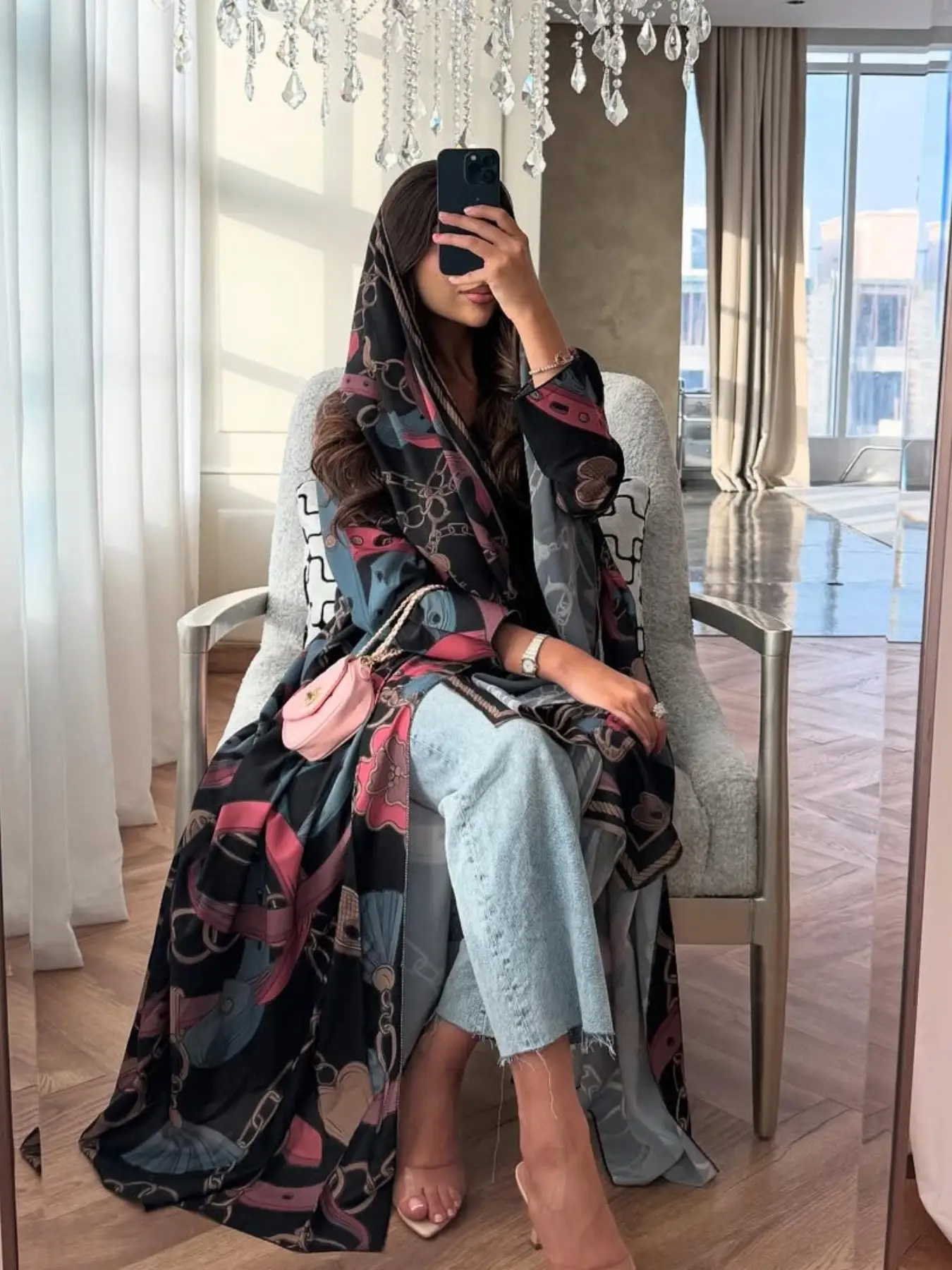 Women's Lightweight Floral Print Abaya Set with Hijab, Elegant Casual Islamic Clothing for All Seasons, Perfect for Daily Wear