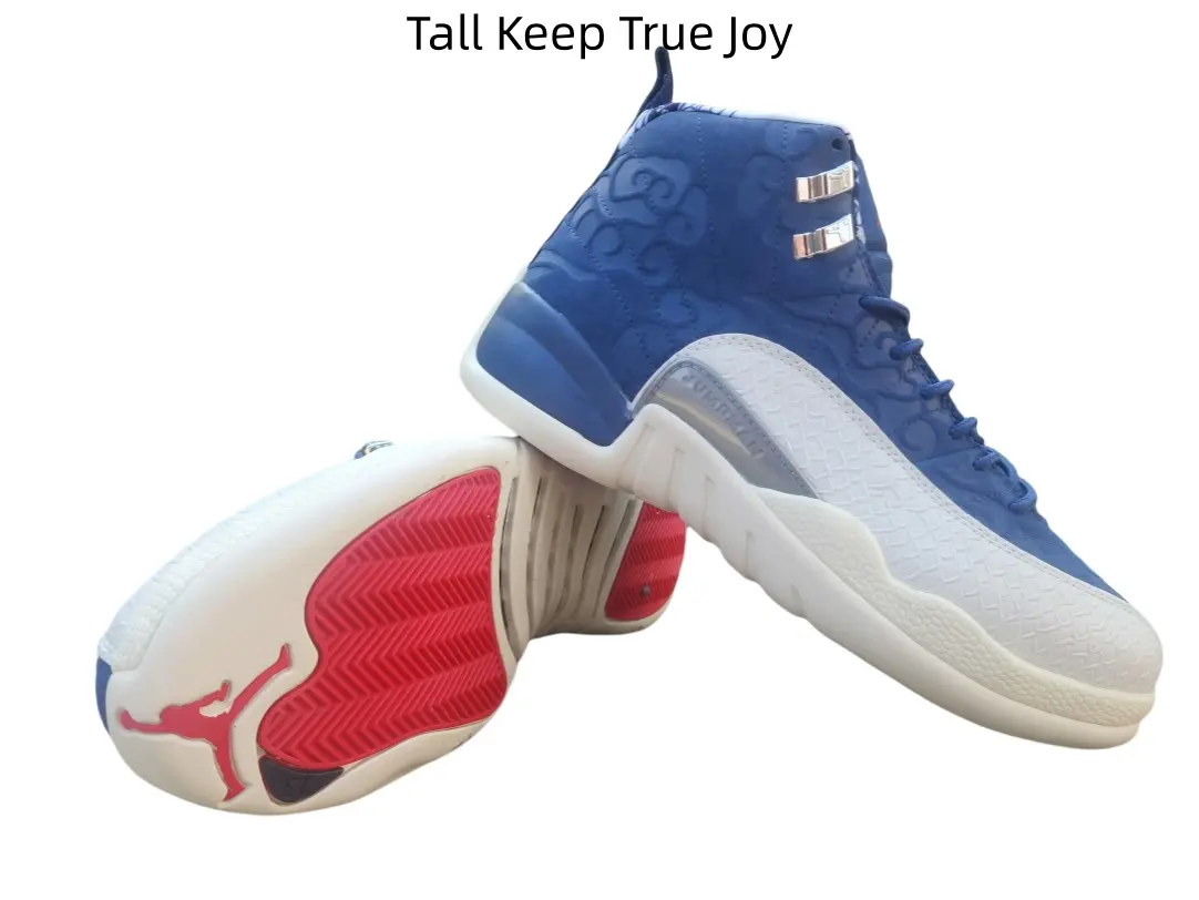 Retro silhouette high top sneakers with embossed blue upper, non-slip outsole for sports training and city walks