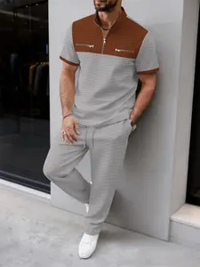 2026 New Men's Set, Christmas Gift, Friday, Summer, Waffle Pattern, Muscle Texture, Button-Up, Drawstring Pants, Running Set, Elastic Pants, Casual Pants, Fashion Men's Clothing