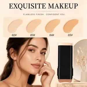 2-in-1 Concealer Foundation Stick with Built-in Brush, Full Coverage, Long-Lasting, Waterproof, No Crease, Lightweight Natural Finish, All Skin Types, Easy Makeup for Beginners, Full Coverage Foundation & Concealer in One, No Filter Needed