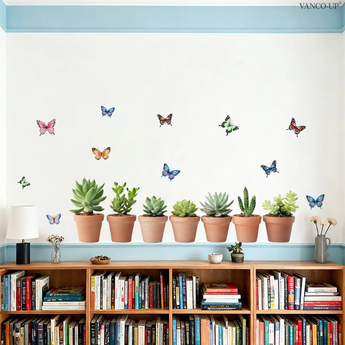 Realistic Succulent Plant Wall Stickers (30x90 Cm), Self-Adhesive Decorative Background Decals for Home Living Room Bedroom