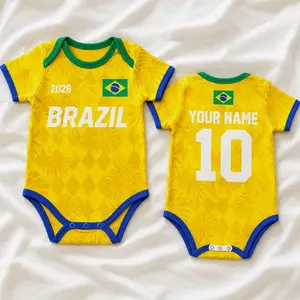 Personalized Brazil Baby Bodysuit, Custom Name Number Infant Soccer Outfit, Brazil  Baby Jersey NYB