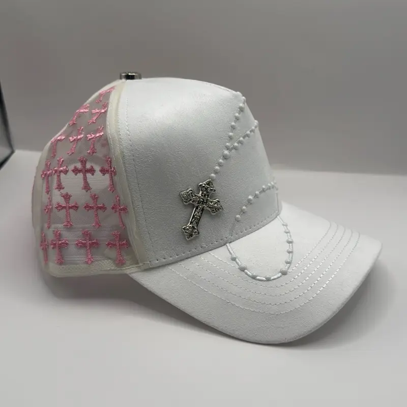 L-M-Rosario white & pink hats crus silver