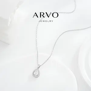 【Mother's Day】ARVO Women’s Silver Elegant Teardrop Pendant Necklace, Silver Water Drop Necklace with Cubic Zirconia, Luxury Dainty Fashion Jewelry Gift for Her, Wedding Party Daily Wear