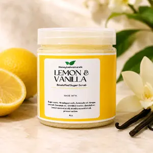 Lemon and Vanilla Infused Sugar Scrub - Natural Exfoliating Body Scrub for Smooth Skin