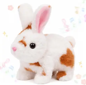Bunny Pink Plush Toy Jumping Spotted Rabbit Talking Hopping Ears Nose Moving Educational Plush Toy Singing Shaking Glowing Interactive Toy Electric for Toddlers Kids