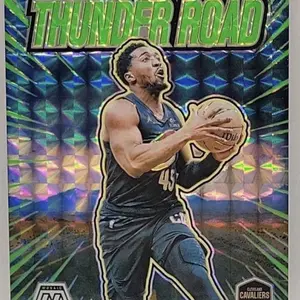 Panini 2024-25 Mosaic Thunder Road Donovan Mitchell #14 Fluorescent Green /10 Cleveland Cavaliers Basketball Card