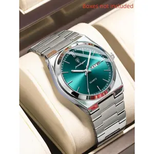 Men's Casual Business Round Dial Analog Quartz Stainless Steel Watch, Fashion Watch for Party, Daily Clothing Decor, Trendy All-match & Exquisite Watch for Gift with Box