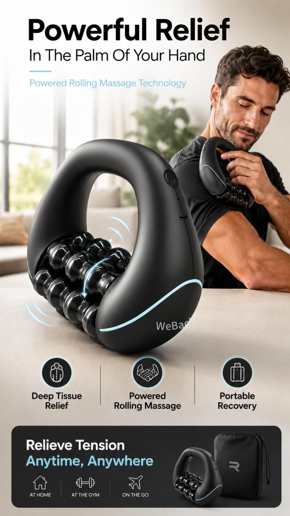 WeBack Handheld electric rolling massager provides full-body relief for deep tissues and muscle with 3-speed rotation. summerwins WeBack Handheld electric rolling massager provides full-body relief for deep tissues and muscle with 3-speed rotation. summerwins