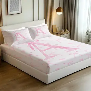 Maiden Heart Letter Print Bedspread 3-Piece Set, Including 2 Coreless Pillowcases, Good Wrapping, Pink Bow Love Print, Full of Strong Girly Atmosphere, Soft and Comfortable Bedroom Bedding