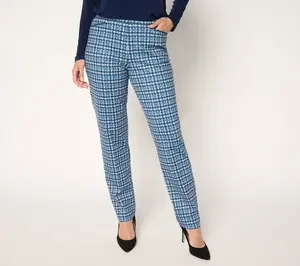 Susan Graver Petite Printed Ponte Straight Leg Pull-On Pants