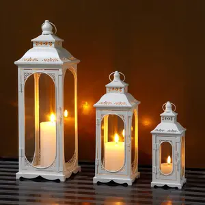 10/14/19.5''High Metal Vintage Candle Lanterns (Set of 3) Light Decor Hanging Decorative Ornaments Wall Gift Halloween Hollow Spooky Decoration