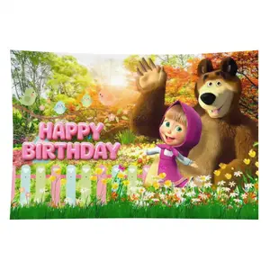 Tapestry Cartoon Girl-Mashas-and Bear Theme Girl Child's Birthday Party Background Baby Shower Photography Supplies Banner For Tapestry  Kid Gift