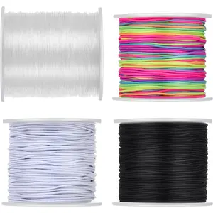 Stretchy Bracelet String Kit(4 Rolls Mixed), 1.0mm Elastic Cord for Beading, Tensile String for Crafts, DIY Friendship Bracelet String for Bracelets, Necklace,  Making, Crafts and Sewing