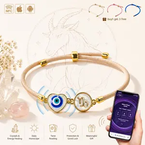 Capricorn "Summit Vision" NFC Smart Oracle Bracelet Set - Heart Evil Eye & Mother of Pearl Zodiac Charm (Includes 4 Interchangeable Cords)