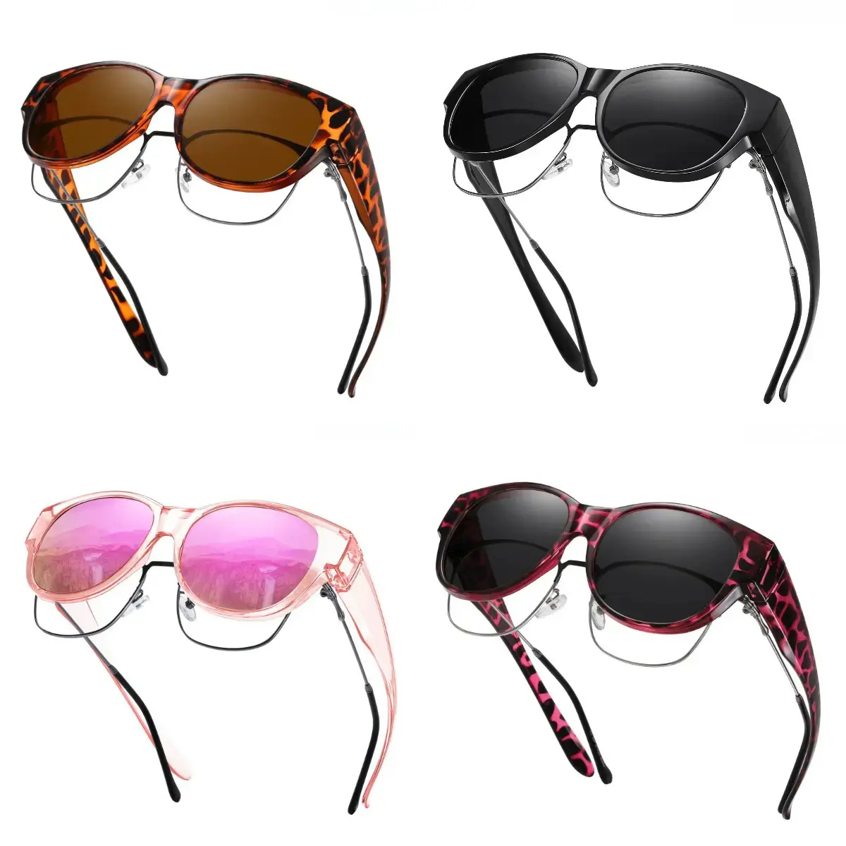4-Pack Polarized Fit Over Sunglasses for Men & Women, UV400 Large Frame Wear Over Glasses Shades, Anti-Glare Driving Eyewear for Road Trips, Travel, Fishing, Hiking & Outdoor Sports Use summerwins