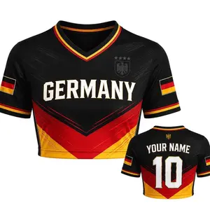 Germany Soccer Crop Top Jersey Custom Name Number Women Mesh Football Fan Shirt