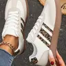 A Pair of Plus Size Women's Fashion New Round Toe Flat Lace-up Leopard Print Comfortable Daily Lightweight Versatile Commuting Casual Shoes