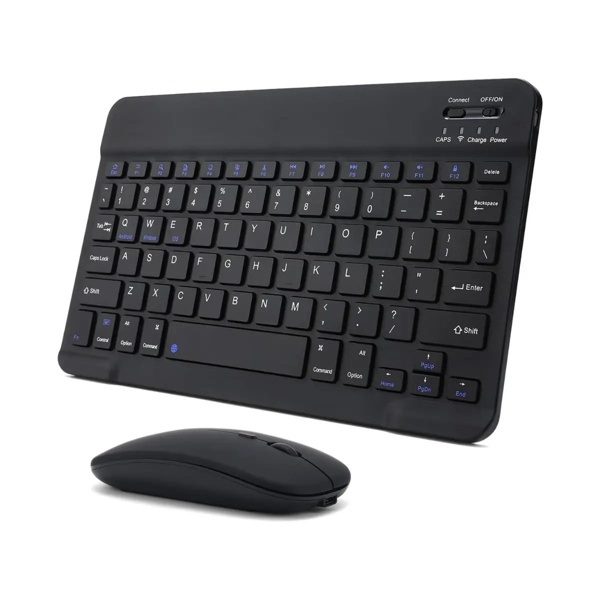 Ultra Slim Wireless Keyboard Mouse Set for iPad/Samsung/Android Tablet, Windows PC, Portable Compact Keyboard Set, Rechargeable Bluetooth Keyboard and Mouse Combo, Black