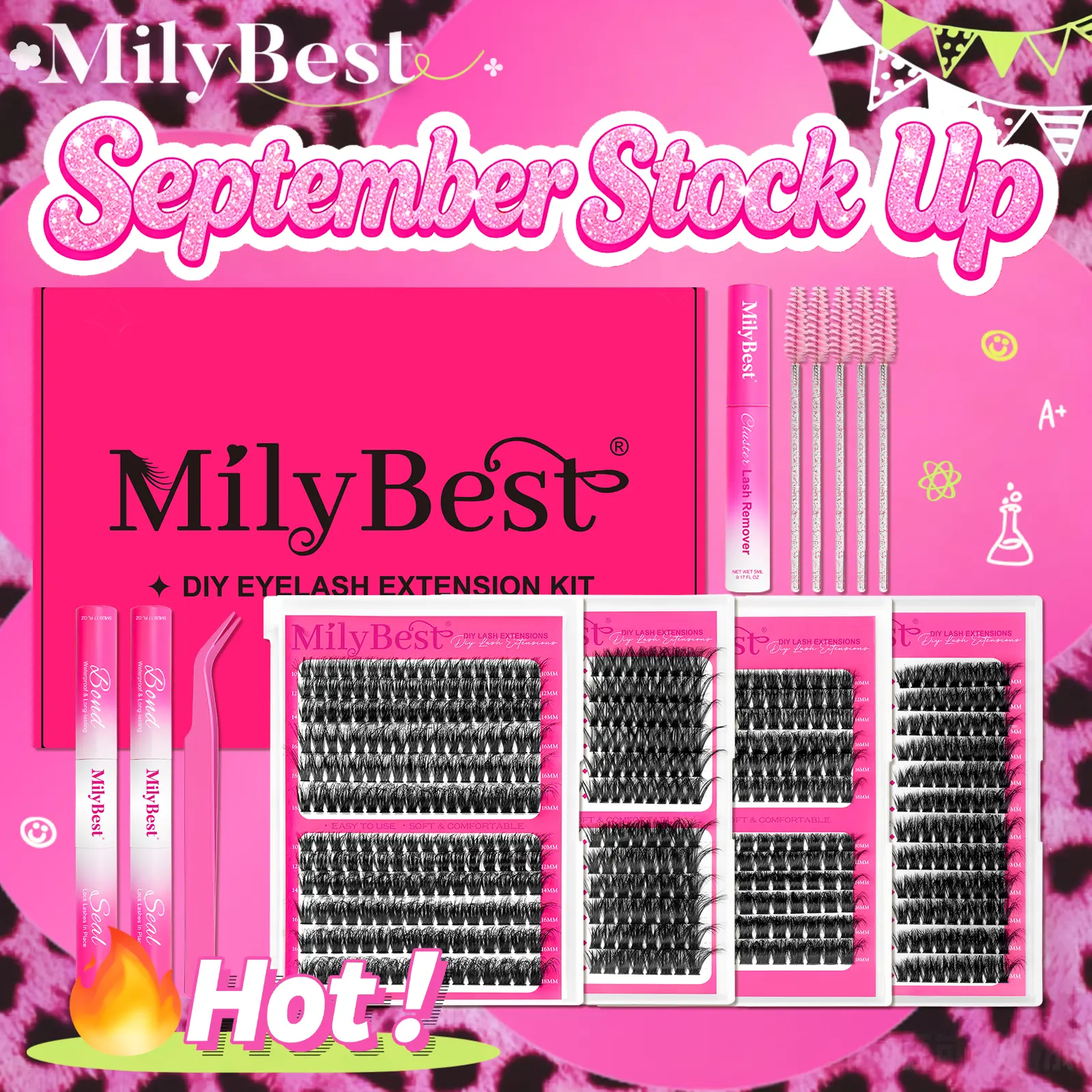 MilyBest 4-Style Cluster Lashes Kit (864 Pcs D-Curl Cosmetic Volume Extensions) – Wispy Bulk Individual Picks, 2 Bond & Seal Glues for DIY Maps, Salon-Style Nature Beauty Products for Adults