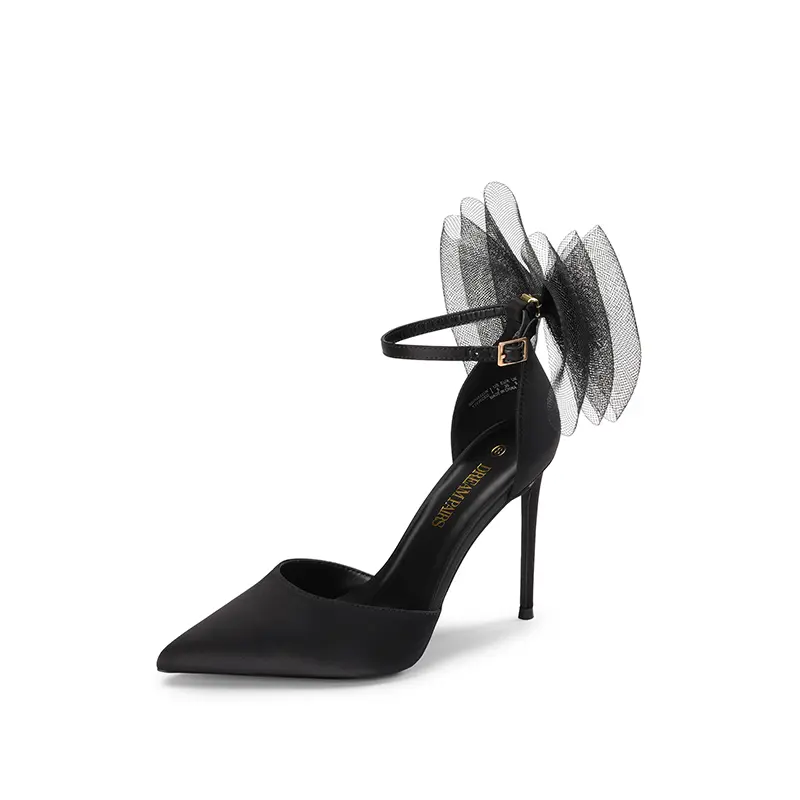 Dream Pairs Women's Classy Fashion Satin Stiletto High Heel Pumps - Pointed Toe Footwear, Detachable Bow Shoe Ideal for Weddings, Heels For Women, Ankle Strap