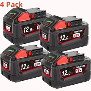 4-PACK Replacement 18V 12.0Ah Battery for All Milwaukee M18 Cordless Power Tools Lithium-Ion Battery Compatible with Milwaukee M18 Battery 48-11-1850 48-11-1852 48-11-1850R 48-11-1840 48-11-1828 48-11-1820 M18 M18B Tools and Charger