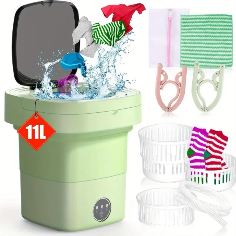 Mini Portable Washing Machine with 11L Capacity and Blue Light, Ideal for Underwear, Socks, Baby Clothes, Foldable Design for Space-saving Convenience, Perfect for On-the-Go Use - Purple