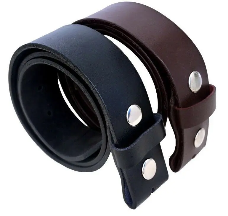 Snap on Genuine Leather Belt Strap Brown & Black 1.5" Wide One Piece Leather