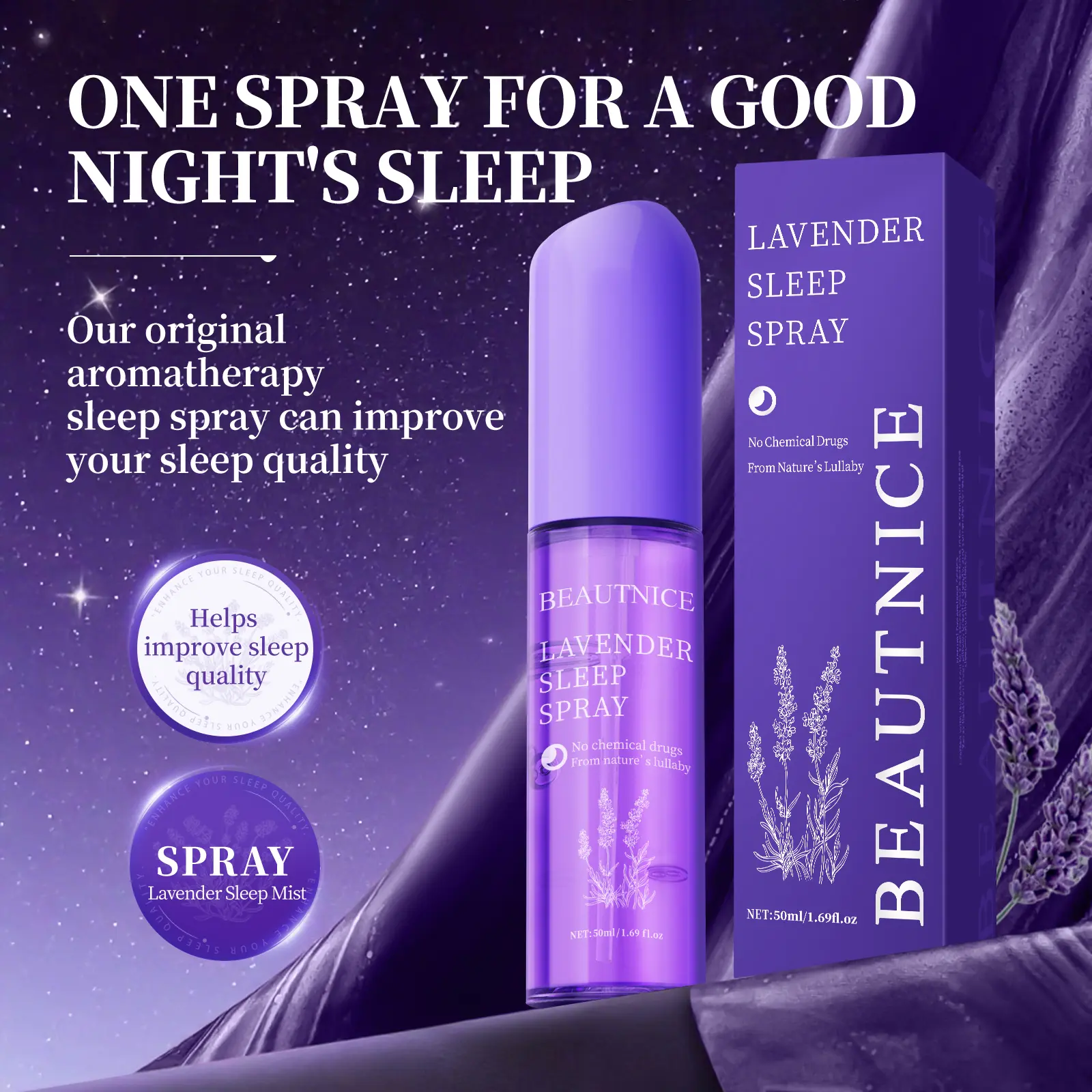BEAUTNICE Lavender Pillow Mist, Calming Sleep Spray for Deep Rest with Natural Scent, Aromatherapy Room Fragrance & Body Care Product, Freshener, Body Care Products, Room Spray, Bedside, Calm Fragrance Body Mists