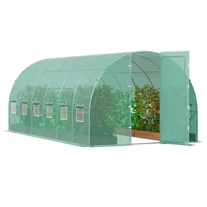 Walk-In Tunnel Greenhouse 19.36x9.68x7.4 Feet With Galvanized Steel Frame And PE Cover, Durable Outdoor Garden Grow Tent For Planting, Weather-Resistant Construction, Easy Assembly, Reinforced Zippers, Vent Openings, UV Protected