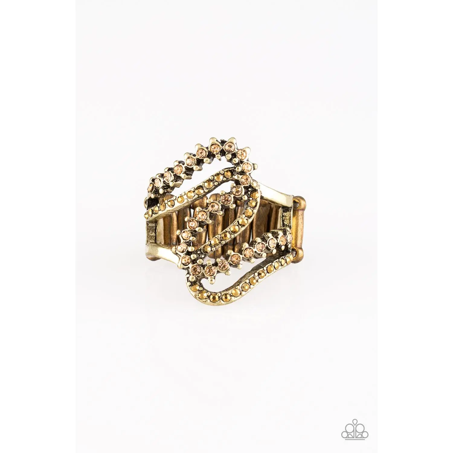 Make Waves - Brass Aurum Topaz Rhinestone Ring - Paparazzi