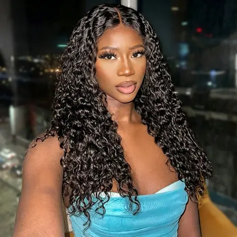 CindiRiver Water Wave Wig 100% Human Hair Pre-Cut 5x5 HD Lace Closure and Wear Go Glueless Human Hair Wig  280% Density Natural Hairline Pre-Bleached Knots Elastic Non Slip 3 Size Adjustable Beginner Friendly #SummerWins#DealsForYouDays