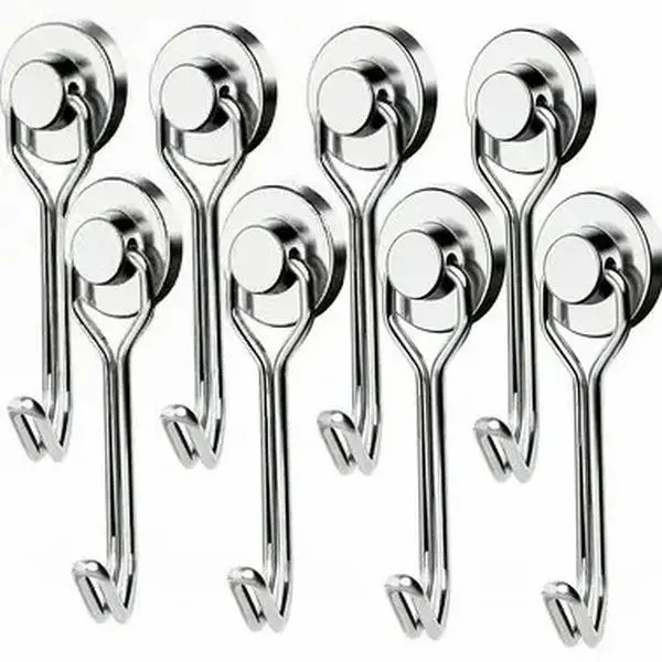 8/16 Pcs Magnetic Hooks 30LBS Strong Magnetics Heavy Duty 2026 Cruise Ship Essentials Magnets with Metal Hook for Hanging Refrigerator Home Kitchen Office, 8Pack