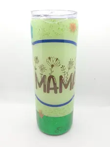 Green Dried Flower Mama tumbler- 20 oz - Epoxy Based - Sliding Lid *Ready to Ship* Bottle Cup Drinkware Handmade