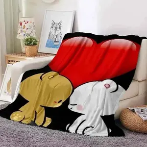 Cute Bubu and Dudu Series Cartoon Print Flannel Blanket Premium Flannel Material Soft Warm Cozy Lightweight Throw for Bedroom Living Room Sofa Mother's Day Valentine's Day Birthday Christmas Gift