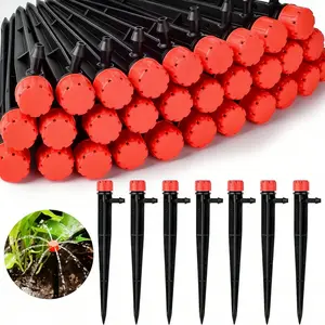 [Garden Drip Emitters] 360 Degree Adjustable Garden Drip Irrigation Emitters - Ground Insert Watering Spikes with Auger - 1/4 Inch Drip Tubing Connectors for Lawn, Plants, Flowers, Greenhouse Farm Irrigation Systems, Plastic