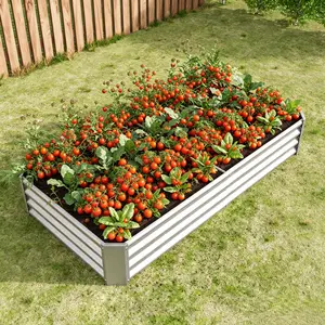 6×3×1ft (70.87" L × 35.83" W × 11.81" H) Silver Galvanized Metal Raised Garden Bed, Corrugated Rectangular Raised Planter Box, Durable Rustproof Elevated Outdoor Planting Bed for Vegetables Herbs Flowers Plants, for Backyard Patio Lawn Gardening