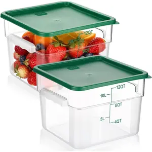 2 count Square  Storage Containers Polycarbonate Clear  Container with Lid Commercial Storage with Graduations for Commercial Kitchen Dough Marinating Meat(Green,12 Qt)