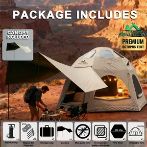 SENLEETO 8-10 Person Outdoor Camping Tent, Quick-Inflate Waterproof Windproof Shelter, 420D Oxford Fabric, Stove Jack, Canopy Option, Skylight Roof