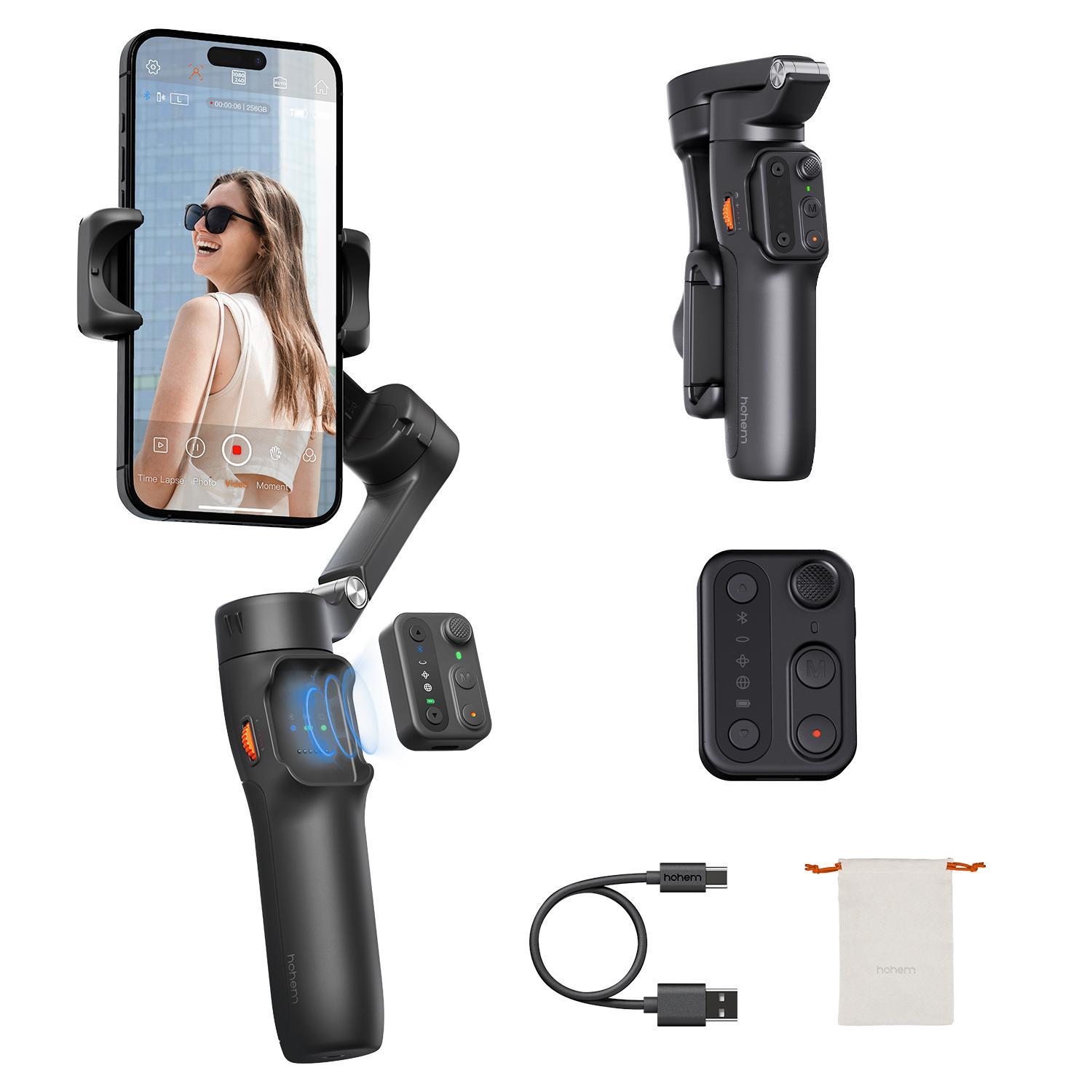hohem iSteady X3 SE New Gimbal Stabilizer for iPhone & Android, AI Facial Tracking,Smartphone Gimbal with Detachable Remote Control, Portable Foldable 3-Axis Phone Gimbal for Android & iPhone,Built-in Extendable Rod,Vlog Stabilizer,Selfie accessories