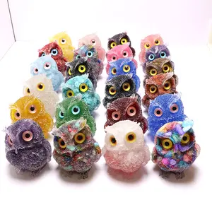 Hot Selling Epoxy Resin Owl Animal Crystal Stone Home Decoration Crafts Souvenirs Gifts