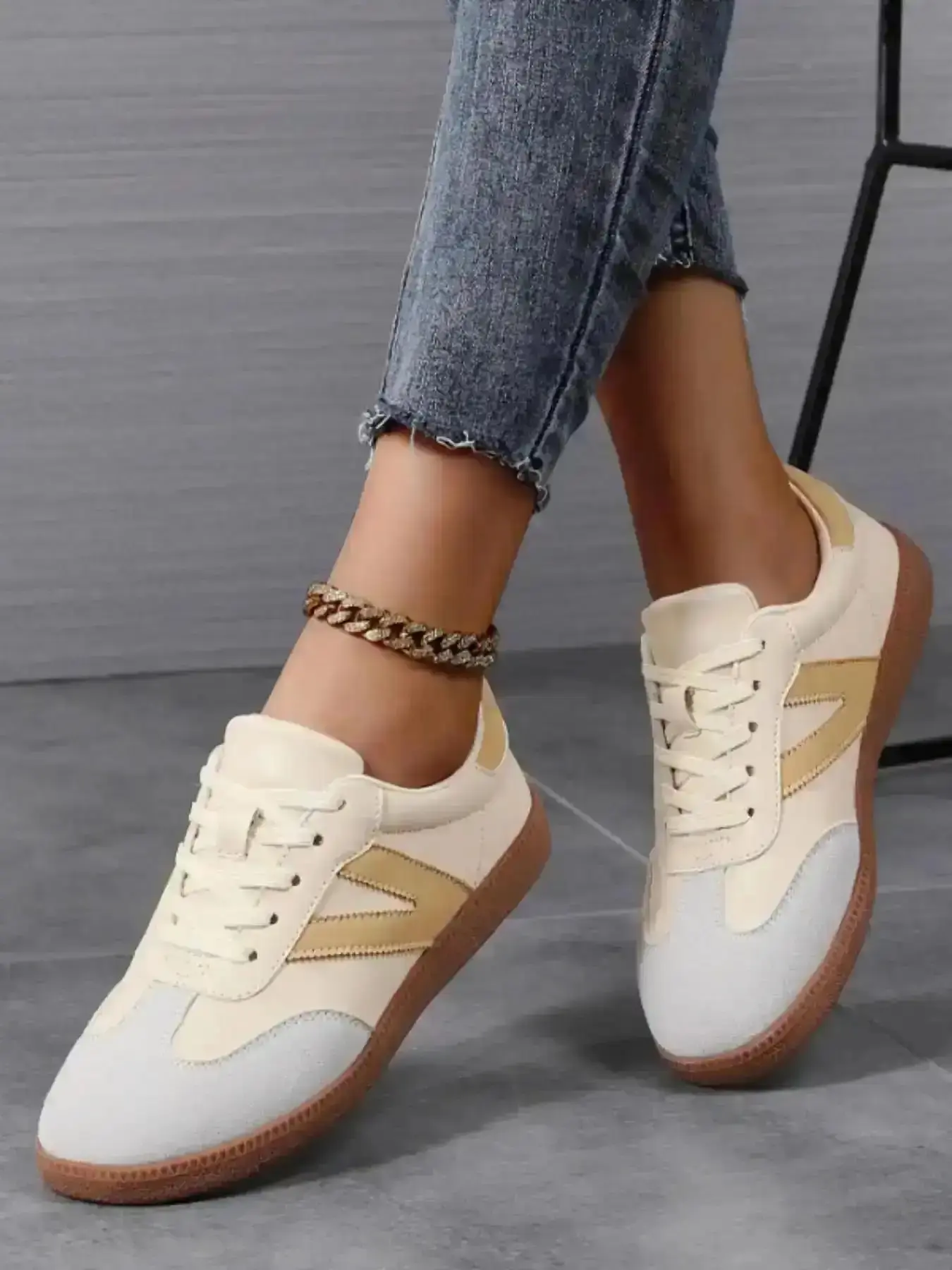 Women's Fashionable Lace Up Contrast Binding German Trainers Low Top Trainer Casual Breathable Comfortable Sports Training Shoes All-match Basic for Daily Wear trendy women sneakers modern responsive lightweight