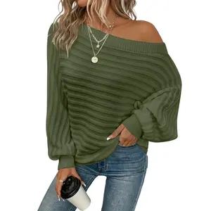 Dokotoo Women's  Boat Neck Batwing Sleeve Textured Knit Sweater Long Sleeve Tops Off The Shoulder Sweater