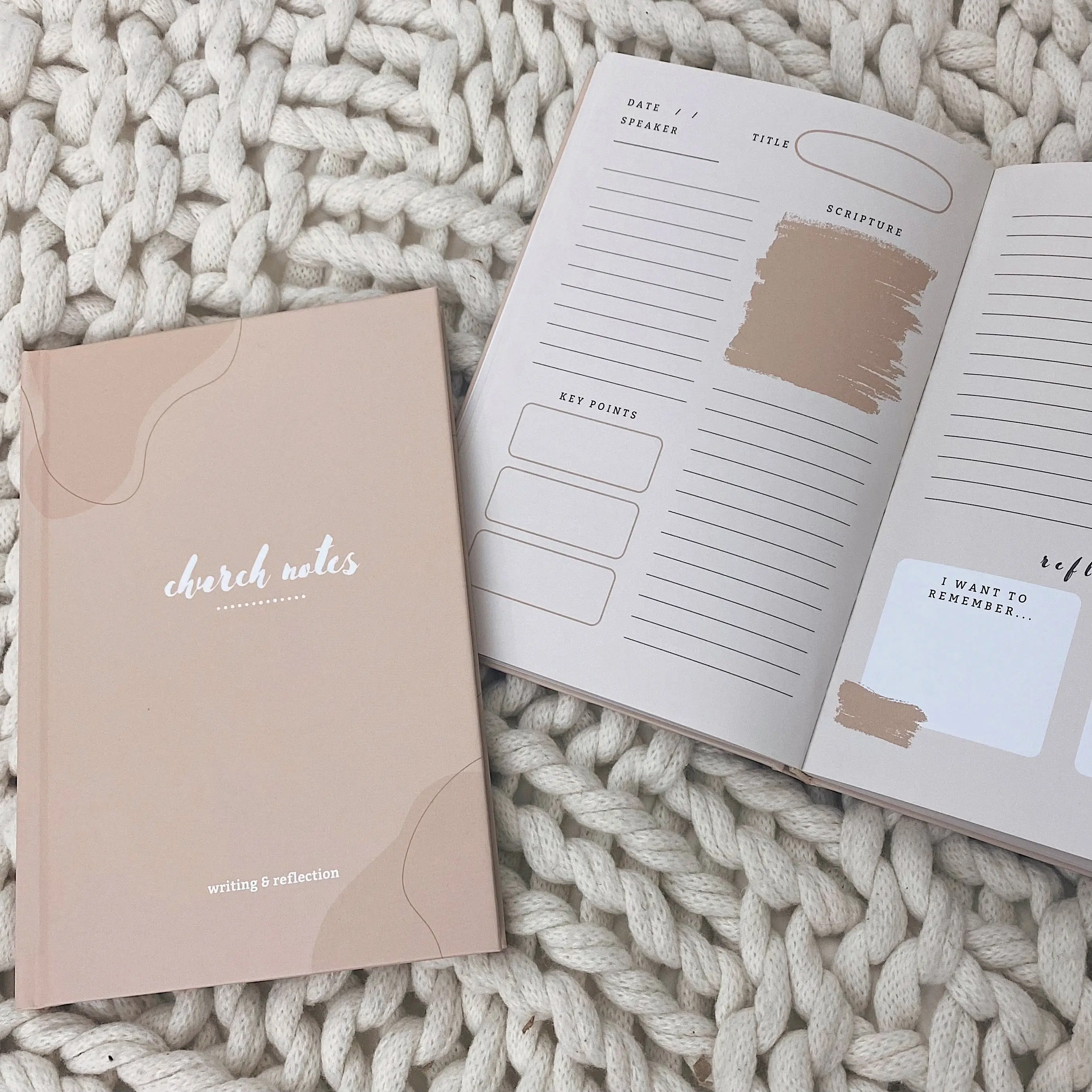 Church Notes Journal - Tan Hardcover / Organize Sermon Notes / Write Bible Verses, Key Points, Notes, Reflection, and Prayer / Steadfast and Sustained / Christian Women Gift Idea