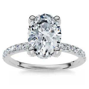 1 1/2Ct Oval Diamond Accents Engagement Ring White Yellow or Rose Gold Lab Grown