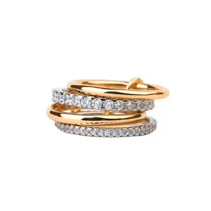 SHOW CRAFT JEWELRY Golden Interlocked Stackable Rings for Women - Statement Multi Ring Mixed Metals Stack - Cubic Zirconia Two-Toned Stacking Jewelry index finger antique  rings