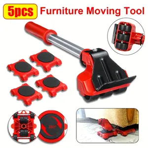 A set of 5PCS heavy-duty moving tools, including furniture lifters, furniture sliding kits, furniture moving rollers, labor-saving tools for moving heavy objects, and pulley bases for moving large items.